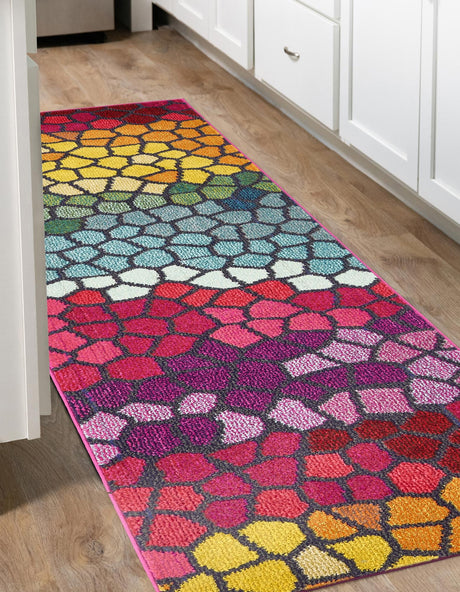 Multicolor 2' 7 x 10' Estrella Runner Area Rug 100% Polypropylene Non-Shedding Stain Resistant Carpet Colorful Modern Abstract Design Easy Clean for Home Decor for Sale at Rug Engine