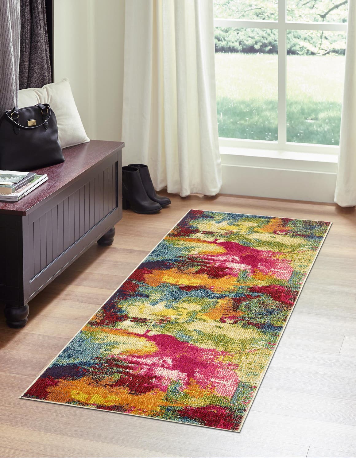 Multicolor 2' 7 x 10' Estrella Runner Area Rug 100% Polypropylene Non-Shedding Stain Resistant Carpet Colorful Modern Abstract Design Easy Clean for Home Decor for Sale at Rug Engine