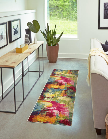 Multicolor 2' 7 x 10' Estrella Runner Area Rug 100% Polypropylene Non-Shedding Stain Resistant Carpet Colorful Modern Abstract Design Easy Clean for Home Decor for Sale at Rug Engine