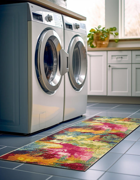 Multicolor 2' 7 x 10' Estrella Runner Area Rug 100% Polypropylene Non-Shedding Stain Resistant Carpet Colorful Modern Abstract Design Easy Clean for Home Decor for Sale at Rug Engine