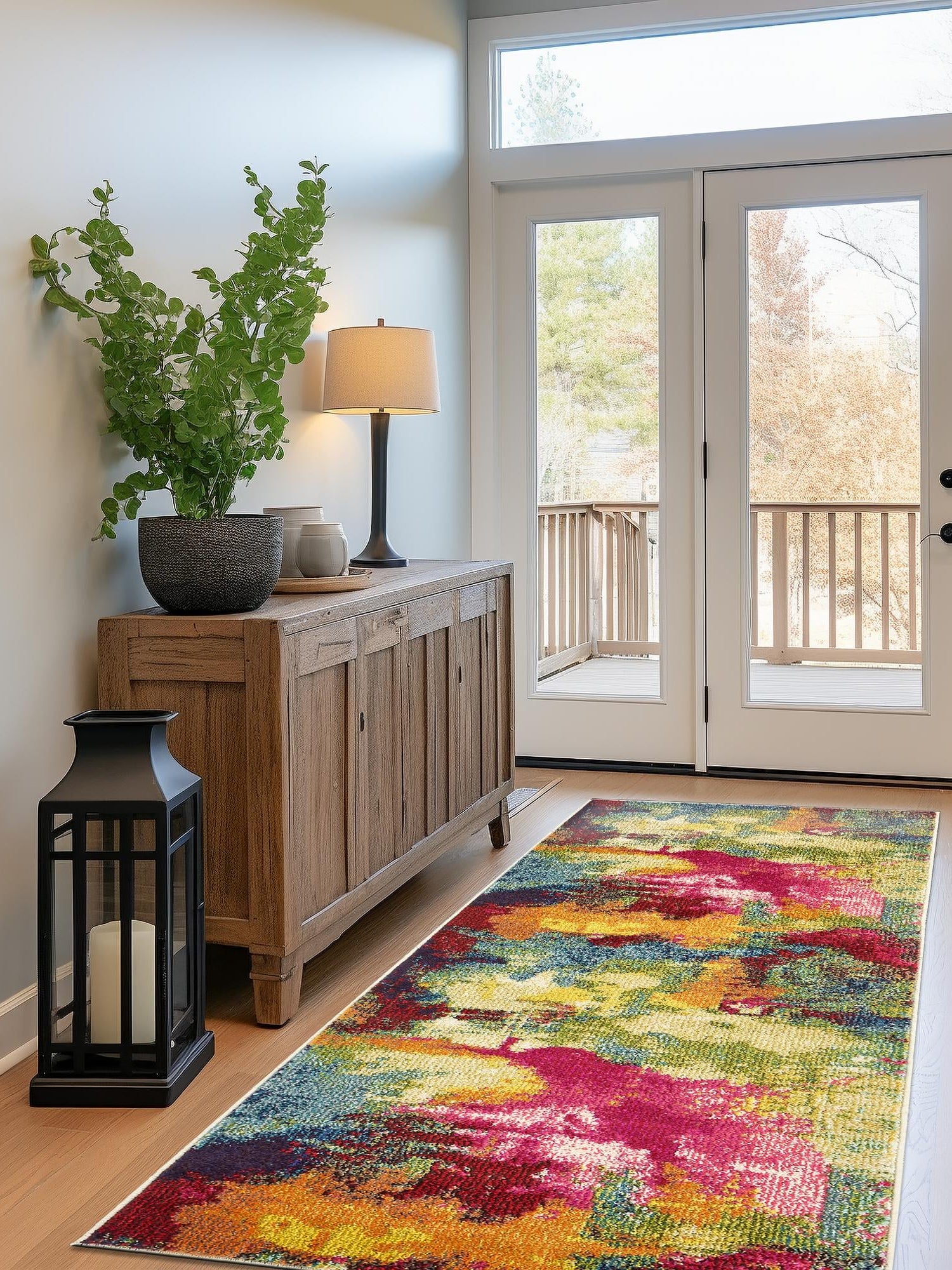 Multicolor 2' 7 x 12' Estrella Runner Area Rug 100% Polypropylene Non-Shedding Stain Resistant Carpet Colorful Modern Abstract Design Easy Clean for Home Decor for Sale at Rug Engine