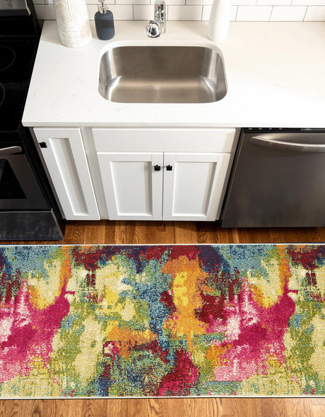 Multicolor 2' x 8' Estrella Runner Area Rug 100% Polypropylene Non-Shedding Stain Resistant Carpet Colorful Modern Abstract Design Easy Clean for Home Decor for Sale at Rug Engine