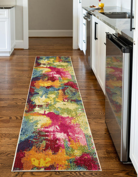 Multicolor 2' 7 x 12' Estrella Runner Area Rug 100% Polypropylene Non-Shedding Stain Resistant Carpet Colorful Modern Abstract Design Easy Clean for Home Decor for Sale at Rug Engine