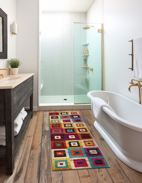 Multicolor 2' 2 x 6' 9 Estrella Runner Area Rug 100% Polypropylene Non-Shedding Stain Resistant Carpet Colorful Modern Abstract Design Easy Clean for Home Decor for Sale at Rug Engine