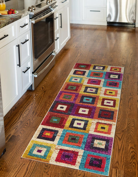 Multicolor 2' 7 x 10' Estrella Runner Area Rug 100% Polypropylene Non-Shedding Stain Resistant Carpet Colorful Modern Abstract Design Easy Clean for Home Decor for Sale at Rug Engine