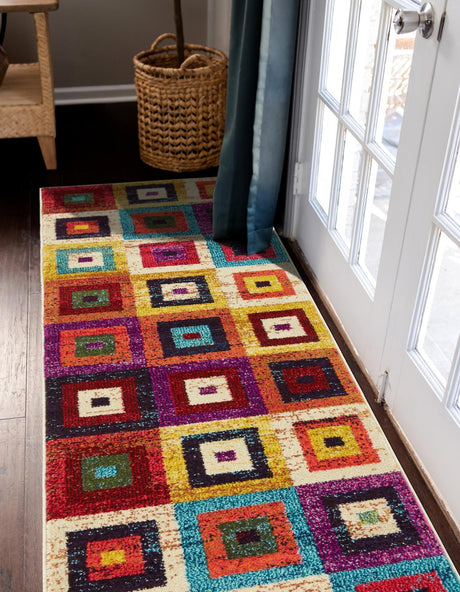 Multicolor 2' 7 x 10' Estrella Runner Area Rug 100% Polypropylene Non-Shedding Stain Resistant Carpet Colorful Modern Abstract Design Easy Clean for Home Decor for Sale at Rug Engine
