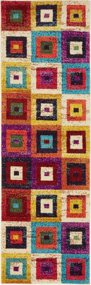 Multicolor 2' 2 x 6' 9 Estrella Runner Area Rug 100% Polypropylene Non-Shedding Stain Resistant Carpet Colorful Modern Abstract Design Easy Clean for Home Decor for Sale at Rug Engine