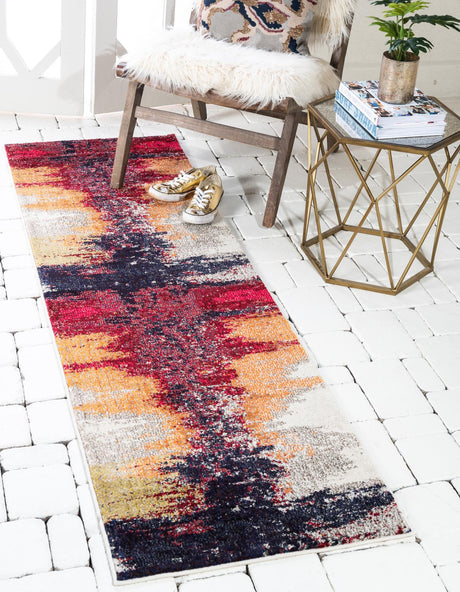 Orange 2' 7 x 10' Estrella Runner Area Rug 100% Polypropylene Non-Shedding Stain Resistant Carpet Colorful Modern Abstract Design Easy Clean for Home Decor for Sale at Rug Engine