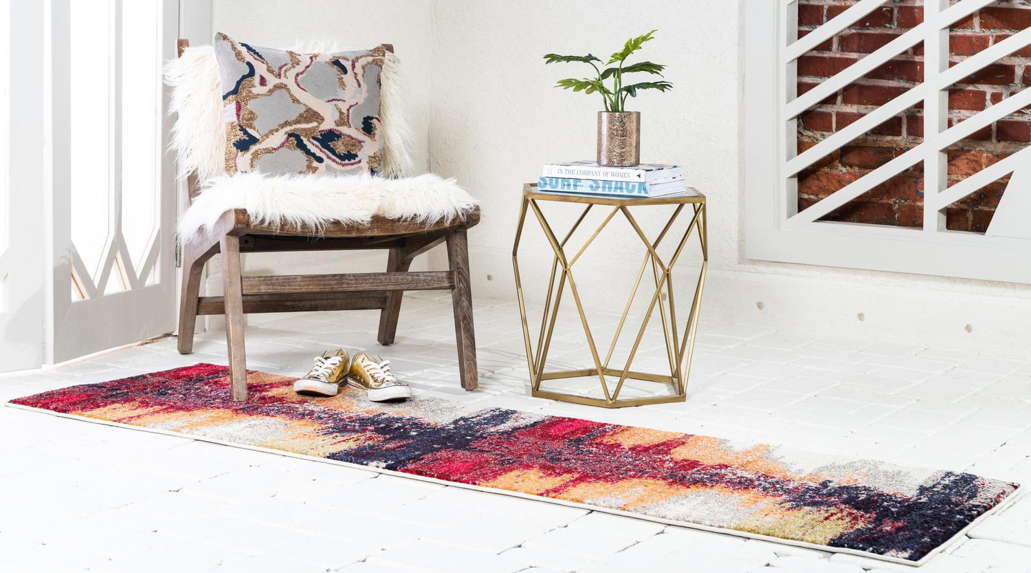 Orange 2' 7 x 10' Estrella Runner Area Rug 100% Polypropylene Non-Shedding Stain Resistant Carpet Colorful Modern Abstract Design Easy Clean for Home Decor for Sale at Rug Engine