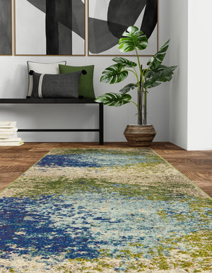 Blue 2' 2 x 6' 9 Estrella Runner Area Rug 100% Polypropylene Non-Shedding Stain Resistant Carpet Colorful Modern Abstract Design Easy Clean for Home Decor for Sale at Rug Engine