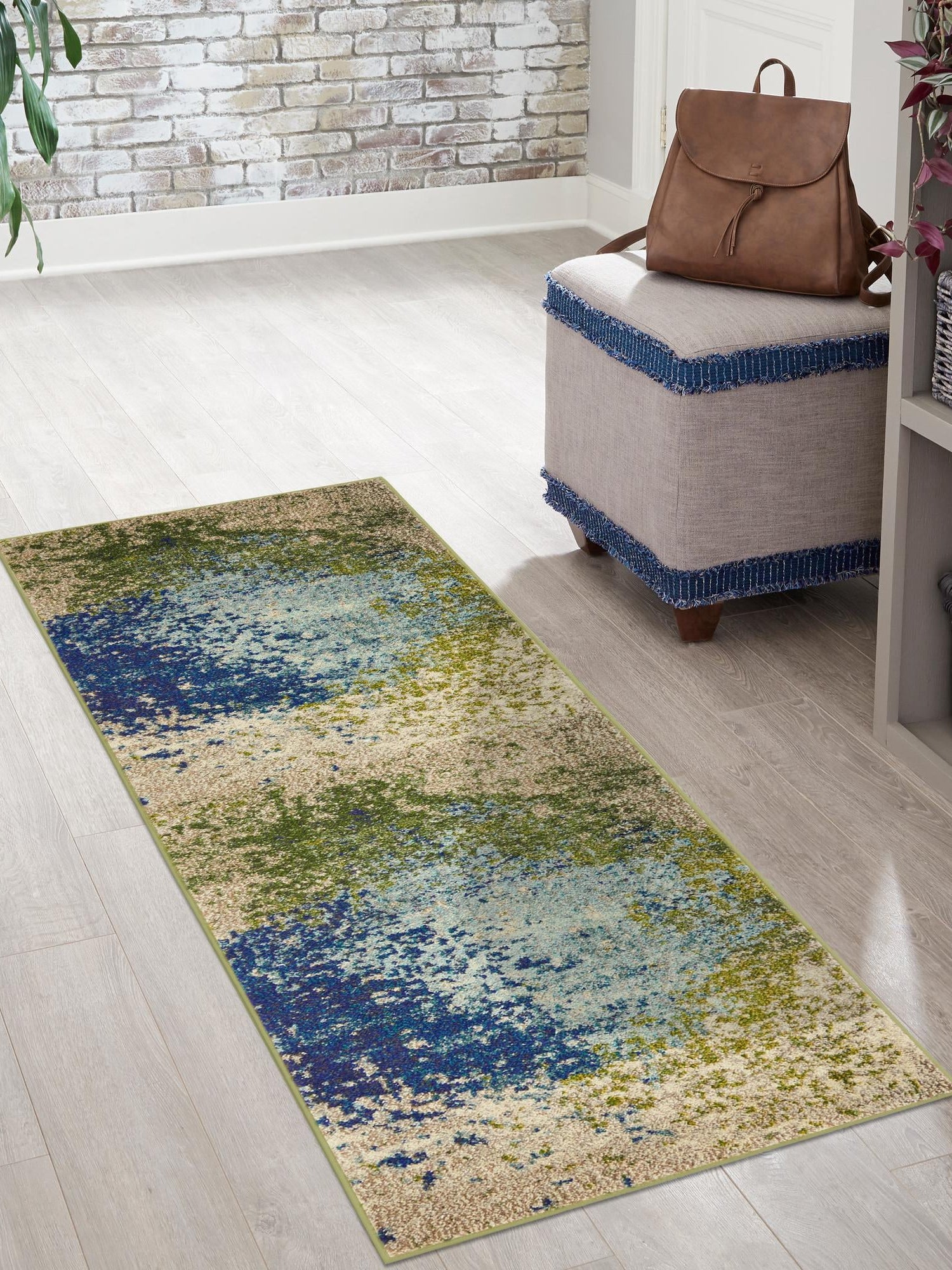 Blue 2' 7 x 12' Estrella Runner Area Rug 100% Polypropylene Non-Shedding Stain Resistant Carpet Colorful Modern Abstract Design Easy Clean for Home Decor for Sale at Rug Engine