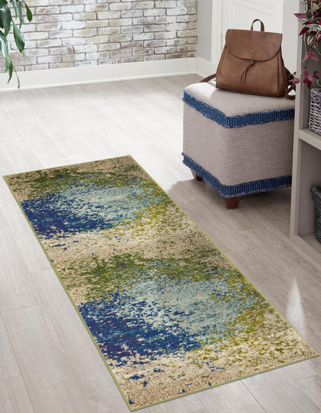 Blue 2' 7 x 10' Estrella Runner Area Rug 100% Polypropylene Non-Shedding Stain Resistant Carpet Colorful Modern Abstract Design Easy Clean for Home Decor for Sale at Rug Engine