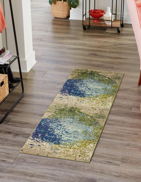 Blue 2' 2 x 6' 9 Estrella Runner Area Rug 100% Polypropylene Non-Shedding Stain Resistant Carpet Colorful Modern Abstract Design Easy Clean for Home Decor for Sale at Rug Engine