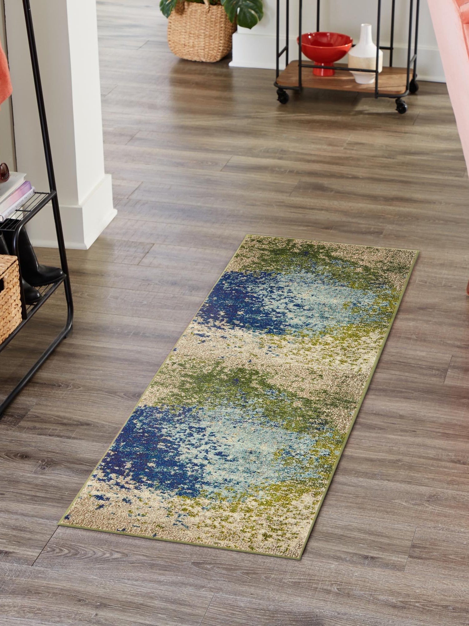 Blue 2' 7 x 10' Estrella Runner Area Rug 100% Polypropylene Non-Shedding Stain Resistant Carpet Colorful Modern Abstract Design Easy Clean for Home Decor for Sale at Rug Engine