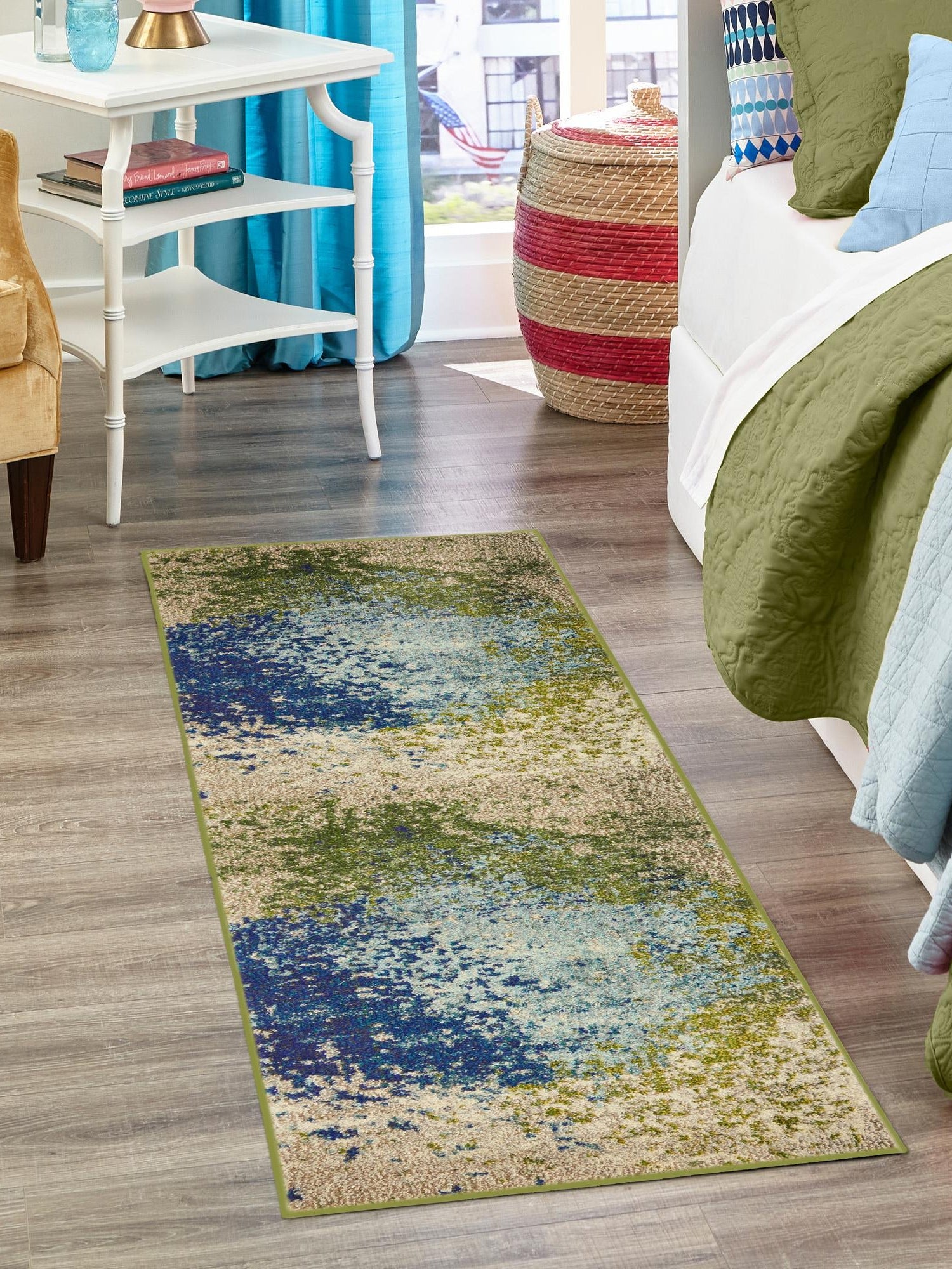 Blue 2' 7 x 12' Estrella Runner Area Rug 100% Polypropylene Non-Shedding Stain Resistant Carpet Colorful Modern Abstract Design Easy Clean for Home Decor for Sale at Rug Engine