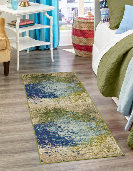 Blue 2' 7 x 12' Estrella Runner Area Rug 100% Polypropylene Non-Shedding Stain Resistant Carpet Colorful Modern Abstract Design Easy Clean for Home Decor for Sale at Rug Engine