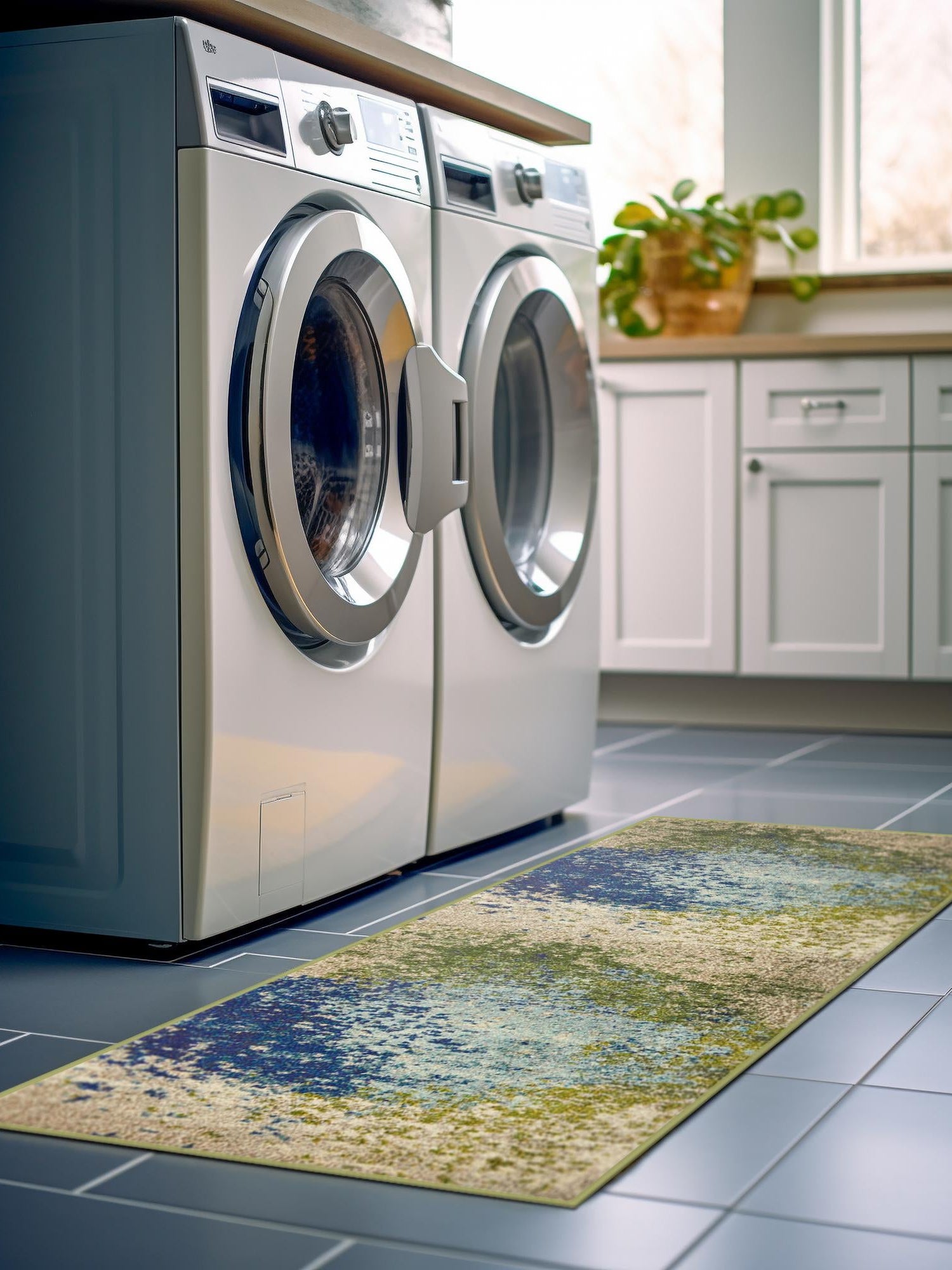 Blue 2' 7 x 12' Estrella Runner Area Rug 100% Polypropylene Non-Shedding Stain Resistant Carpet Colorful Modern Abstract Design Easy Clean for Home Decor for Sale at Rug Engine