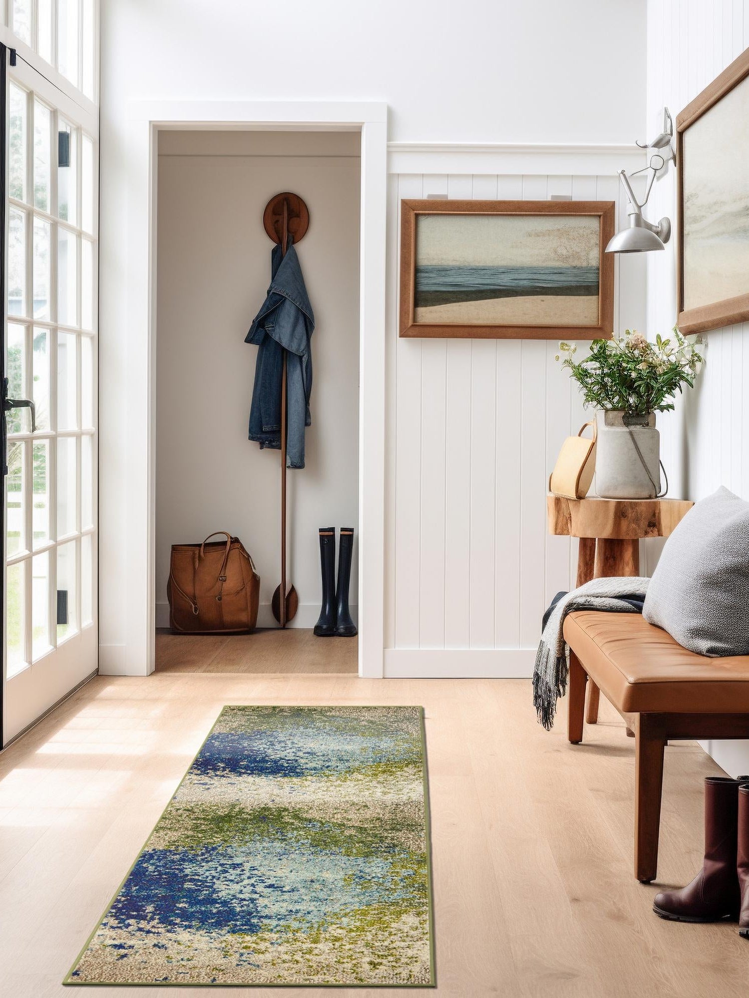 Blue 2' 7 x 12' Estrella Runner Area Rug 100% Polypropylene Non-Shedding Stain Resistant Carpet Colorful Modern Abstract Design Easy Clean for Home Decor for Sale at Rug Engine