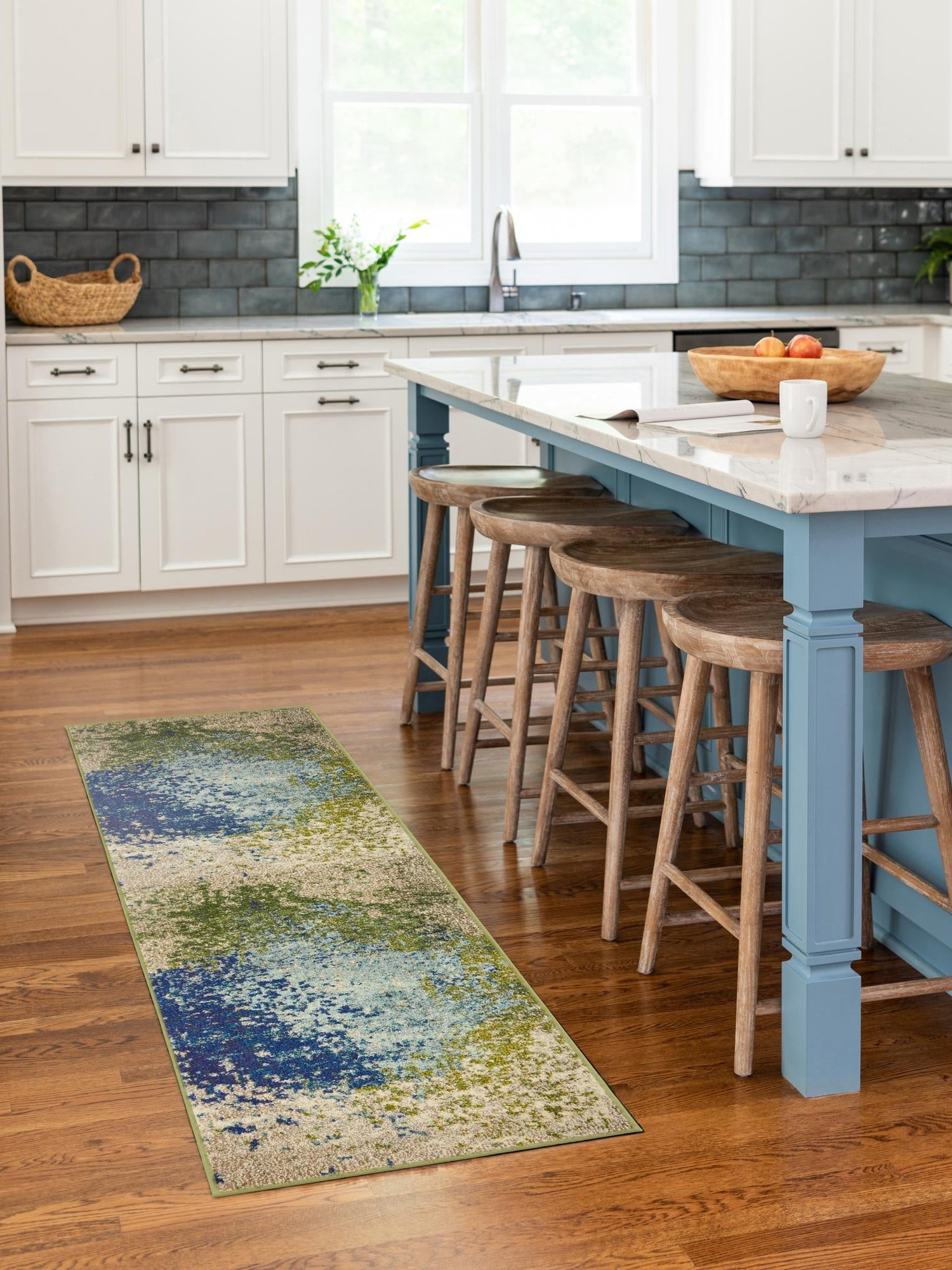 Blue 2' 7 x 12' Estrella Runner Area Rug 100% Polypropylene Non-Shedding Stain Resistant Carpet Colorful Modern Abstract Design Easy Clean for Home Decor for Sale at Rug Engine