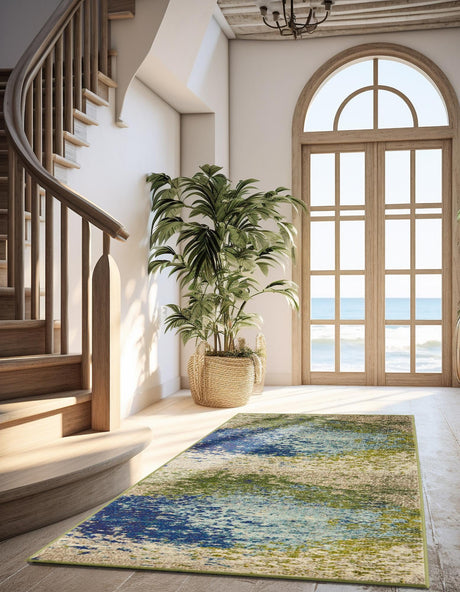 Blue 2' x 8' Estrella Runner Area Rug 100% Polypropylene Non-Shedding Stain Resistant Carpet Colorful Modern Abstract Design Easy Clean for Home Decor for Sale at Rug Engine