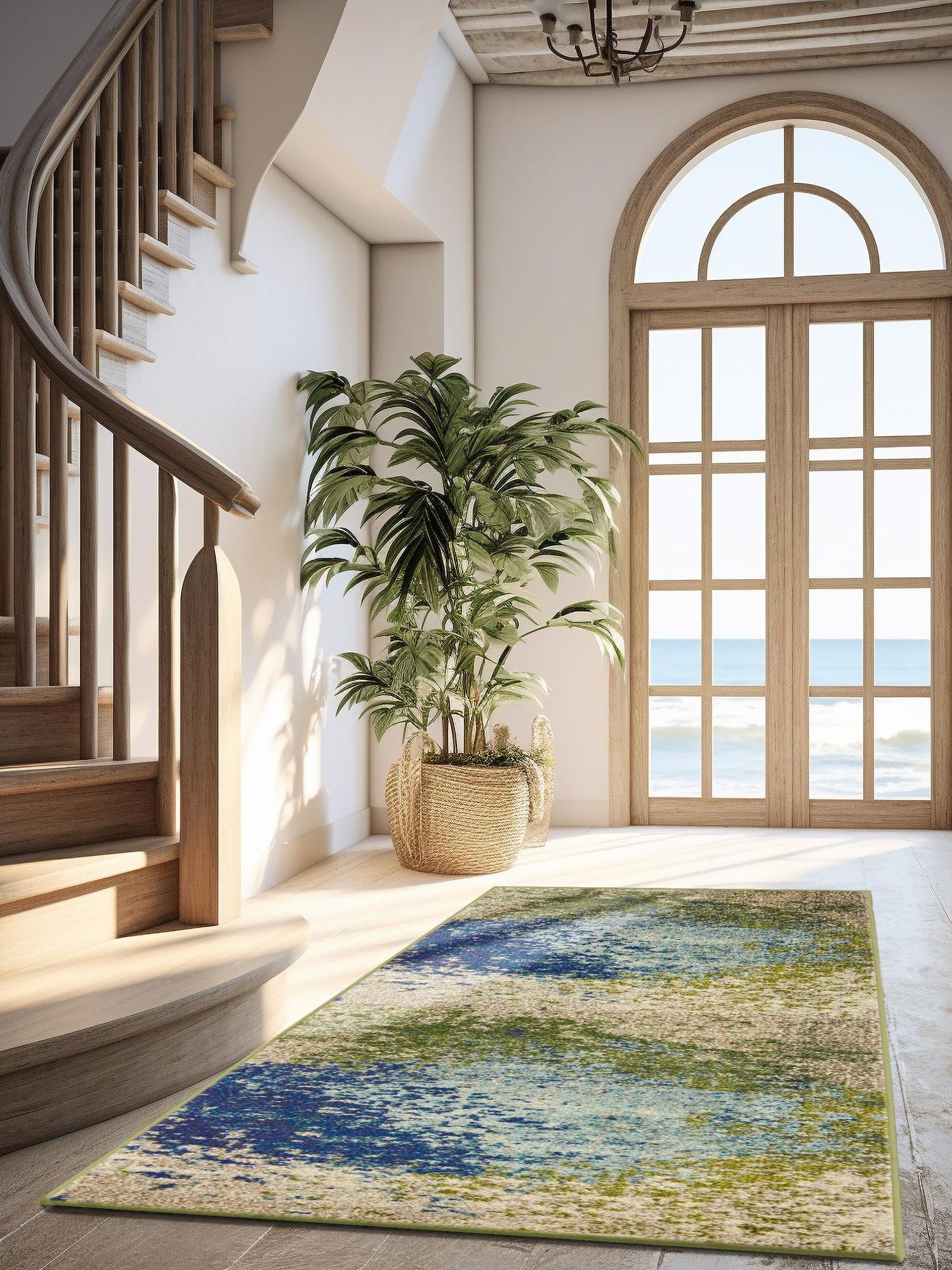 Blue 2' 7 x 12' Estrella Runner Area Rug 100% Polypropylene Non-Shedding Stain Resistant Carpet Colorful Modern Abstract Design Easy Clean for Home Decor for Sale at Rug Engine