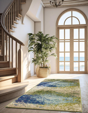 Blue 2' 7 x 12' Estrella Runner Area Rug 100% Polypropylene Non-Shedding Stain Resistant Carpet Colorful Modern Abstract Design Easy Clean for Home Decor for Sale at Rug Engine