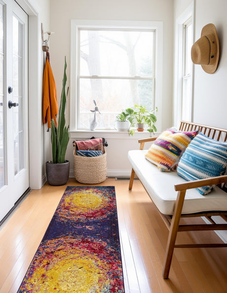Multicolor 2' 7 x 10' Estrella Runner Area Rug 100% Polypropylene Non-Shedding Stain Resistant Carpet Colorful Modern Abstract Design Easy Clean for Home Decor for Sale at Rug Engine
