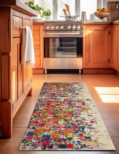 Multicolor 2' 7 x 10' Estrella Runner Area Rug 100% Polypropylene Non-Shedding Stain Resistant Carpet Colorful Modern Abstract Design Easy Clean for Home Decor for Sale at Rug Engine