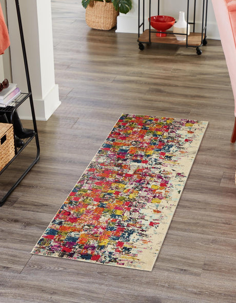 Multicolor 2' 7 x 10' Estrella Runner Area Rug 100% Polypropylene Non-Shedding Stain Resistant Carpet Colorful Modern Abstract Design Easy Clean for Home Decor for Sale at Rug Engine