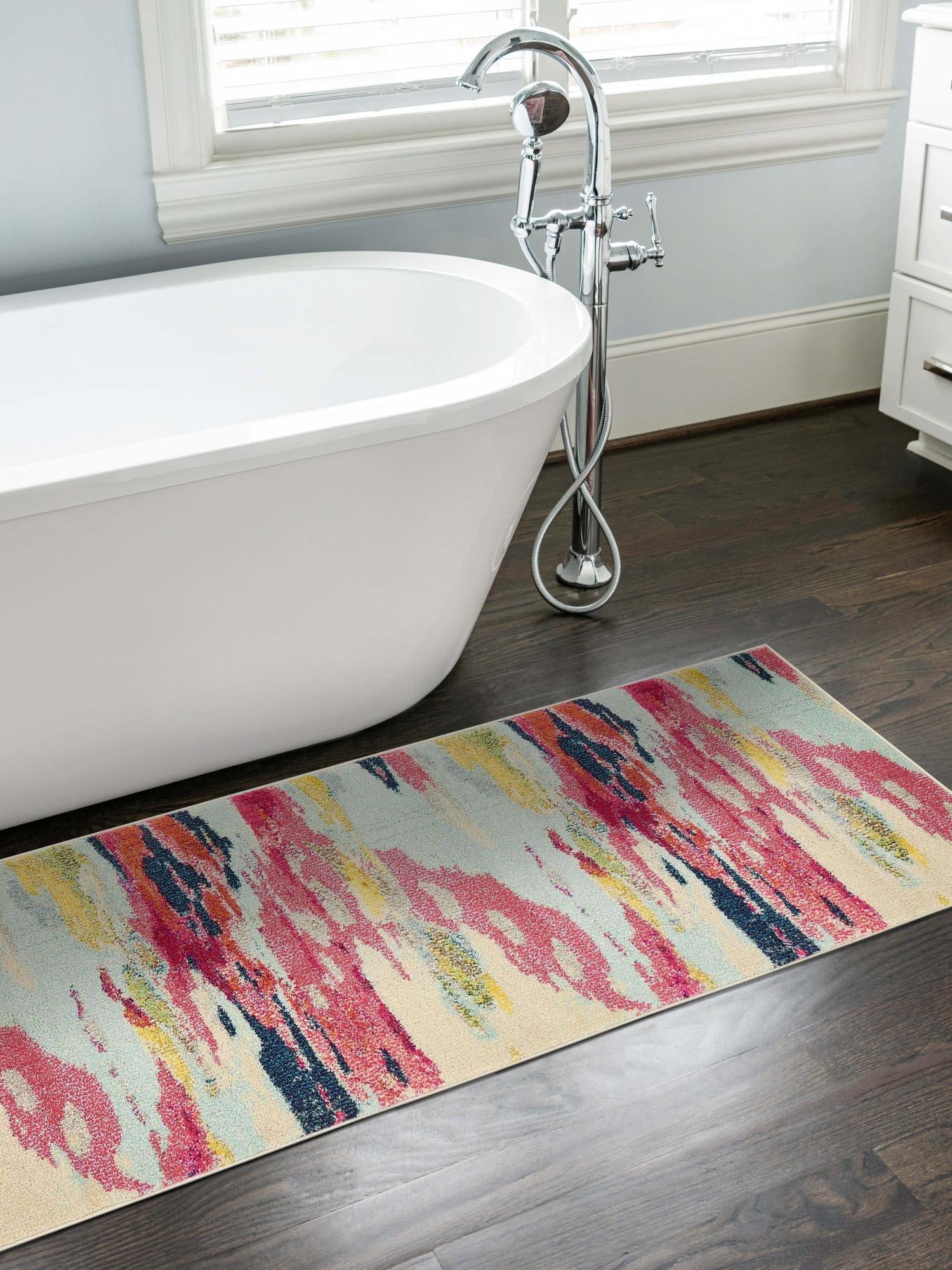 Pink 2' 7 x 10' Estrella Runner Area Rug 100% Polypropylene Non-Shedding Stain Resistant Carpet Colorful Modern Abstract Design Easy Clean for Home Decor for Sale at Rug Engine