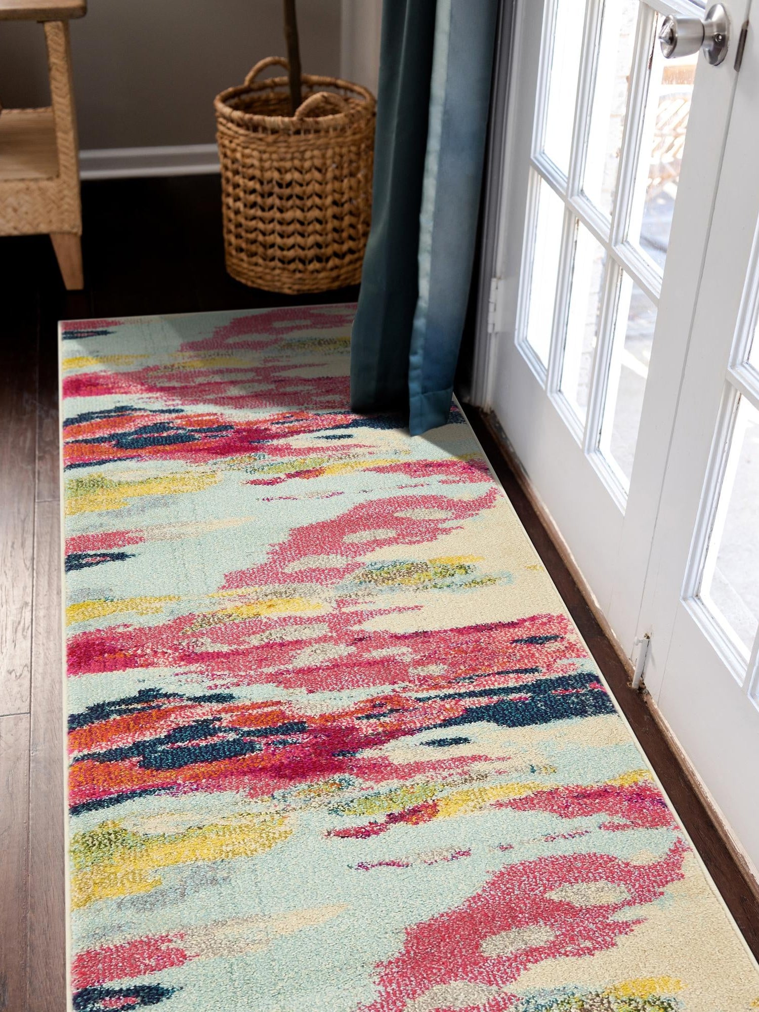 Pink 2' 7 x 10' Estrella Runner Area Rug 100% Polypropylene Non-Shedding Stain Resistant Carpet Colorful Modern Abstract Design Easy Clean for Home Decor for Sale at Rug Engine