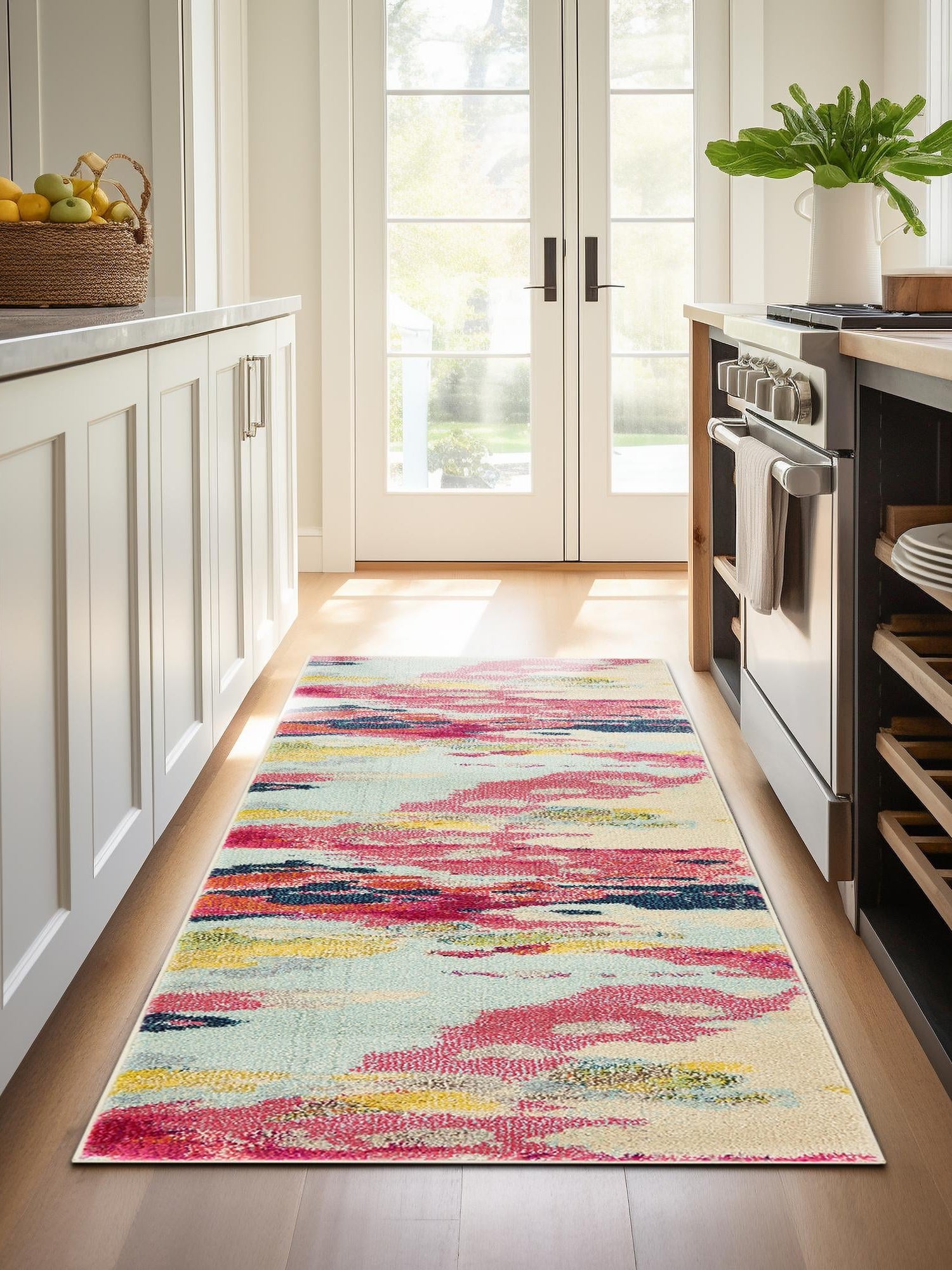 Pink 2' 7 x 12' Estrella Runner Area Rug 100% Polypropylene Non-Shedding Stain Resistant Carpet Colorful Modern Abstract Design Easy Clean for Home Decor for Sale at Rug Engine