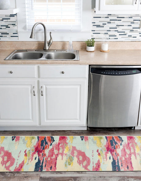 Pink 2' x 8' Estrella Runner Area Rug 100% Polypropylene Non-Shedding Stain Resistant Carpet Colorful Modern Abstract Design Easy Clean for Home Decor for Sale at Rug Engine