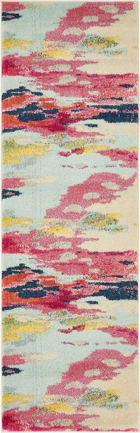 Pink 2' 2 x 6' 9 Estrella Runner Area Rug 100% Polypropylene Non-Shedding Stain Resistant Carpet Colorful Modern Abstract Design Easy Clean for Home Decor for Sale at Rug Engine