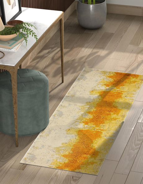 Yellow 2' 7 x 10' Estrella Runner Area Rug 100% Polypropylene Non-Shedding Stain Resistant Carpet Colorful Modern Abstract Design Easy Clean for Home Decor for Sale at Rug Engine