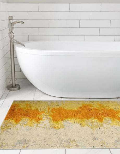 Yellow 2' 2 x 6' 9 Estrella Runner Area Rug 100% Polypropylene Non-Shedding Stain Resistant Carpet Colorful Modern Abstract Design Easy Clean for Home Decor for Sale at Rug Engine