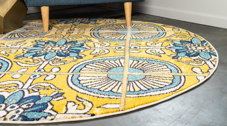 Gold 8' x 8' Estrella Round Area Rug 100% Polypropylene Non-Shedding Stain Resistant Carpet Colorful Modern Abstract Design Easy Clean for Home Decor for Sale at Rug Engine