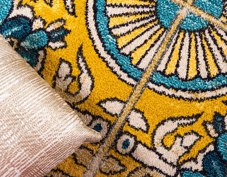 Gold 8' x 8' Estrella Round Area Rug 100% Polypropylene Non-Shedding Stain Resistant Carpet Colorful Modern Abstract Design Easy Clean for Home Decor for Sale at Rug Engine