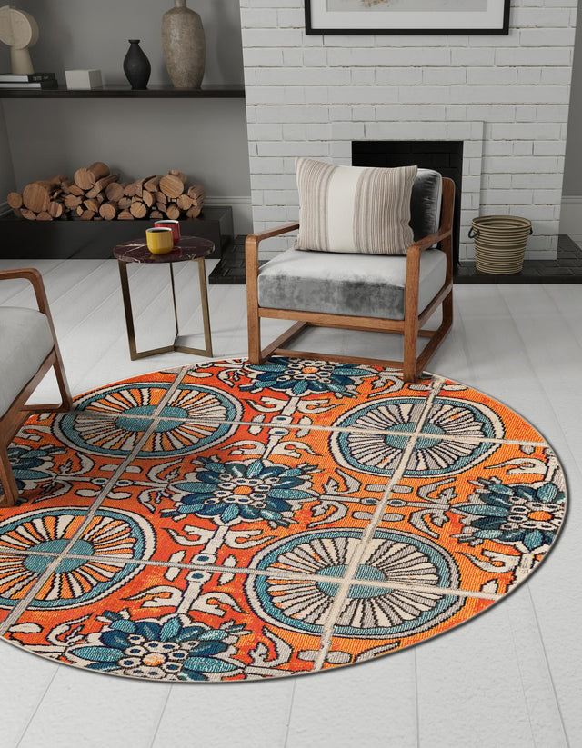 Orange 6' 1 x 6' 1 Estrella Round Rug