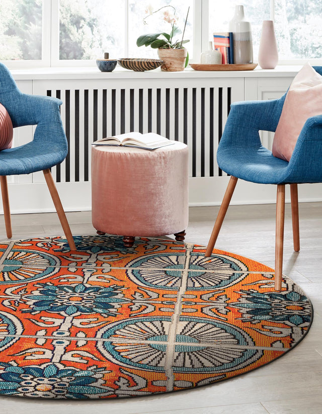 Orange 6' 1 x 6' 1 Estrella Round Rug