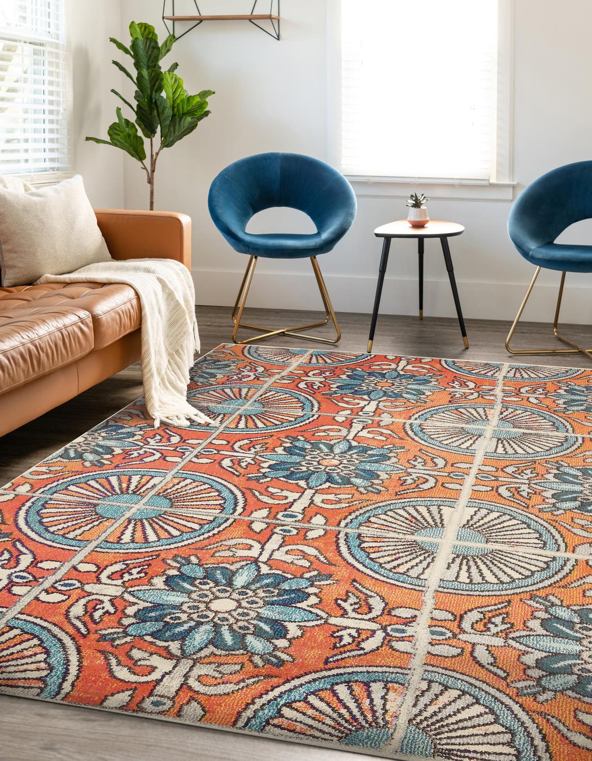 Orange 7' 1 x 10' Estrella Rectangle Area Rug 100% Polypropylene Non-Shedding Stain Resistant Carpet Colorful Modern Abstract Design Easy Clean for Home Decor for Sale at Rug Engine