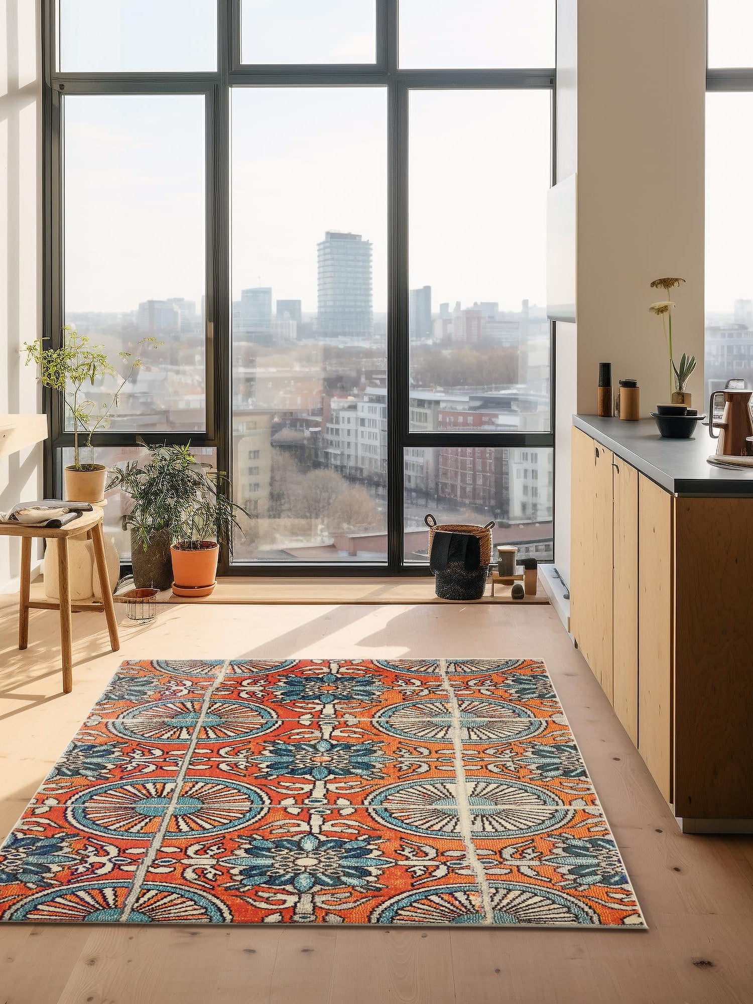 Orange 5' 1 x 8' Estrella Rectangle Area Rug 100% Polypropylene Non-Shedding Stain Resistant Carpet Colorful Modern Abstract Design Easy Clean for Home Decor for Sale at Rug Engine