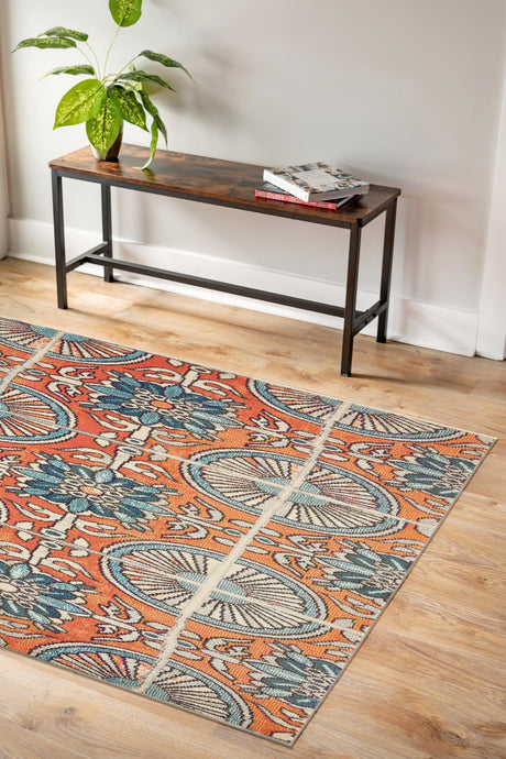 Orange 7' 1 x 10' Estrella Rectangle Area Rug 100% Polypropylene Non-Shedding Stain Resistant Carpet Colorful Modern Abstract Design Easy Clean for Home Decor for Sale at Rug Engine