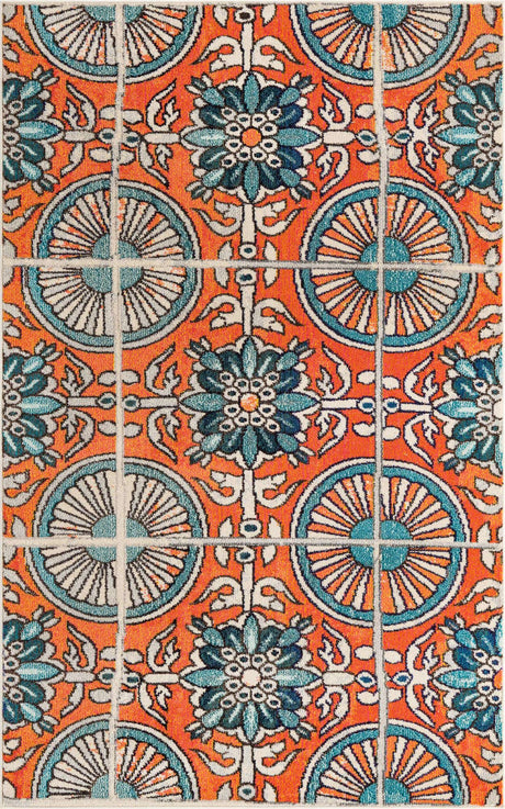 Orange 5' 1 x 8' Estrella Rectangle Area Rug 100% Polypropylene Non-Shedding Stain Resistant Carpet Colorful Modern Abstract Design Easy Clean for Home Decor for Sale at Rug Engine