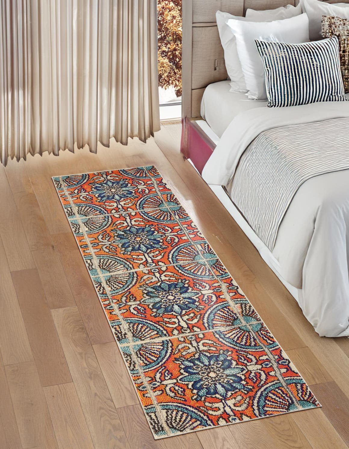 Orange 2' 2 x 6' 9 Estrella Runner Area Rug 100% Polypropylene Non-Shedding Stain Resistant Carpet Colorful Modern Abstract Design Easy Clean for Home Decor for Sale at Rug Engine