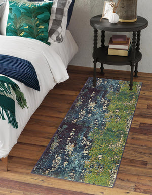 Navy Blue 2' 2 x 6' 9 Estrella Runner Area Rug 100% Polypropylene Non-Shedding Stain Resistant Carpet Colorful Modern Abstract Design Easy Clean for Home Decor for Sale at Rug Engine
