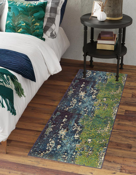 Navy Blue 2' 2 x 6' 9 Estrella Runner Area Rug 100% Polypropylene Non-Shedding Stain Resistant Carpet Colorful Modern Abstract Design Easy Clean for Home Decor for Sale at Rug Engine