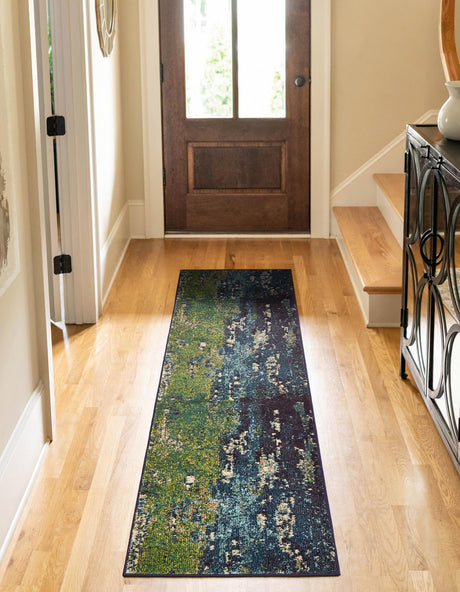 Navy Blue 2' 2 x 6' 9 Estrella Runner Area Rug 100% Polypropylene Non-Shedding Stain Resistant Carpet Colorful Modern Abstract Design Easy Clean for Home Decor for Sale at Rug Engine