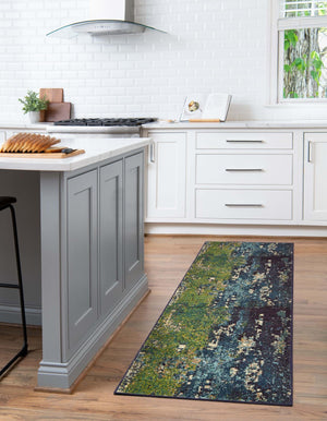Navy Blue 2' 7 x 10' Estrella Runner Area Rug 100% Polypropylene Non-Shedding Stain Resistant Carpet Colorful Modern Abstract Design Easy Clean for Home Decor for Sale at Rug Engine