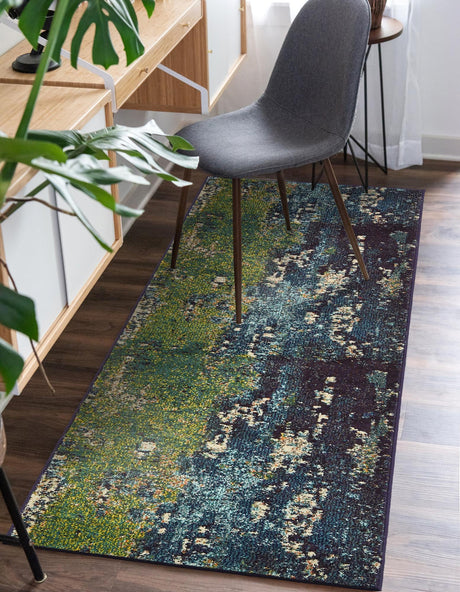 Navy Blue 2' 2 x 6' 9 Estrella Runner Area Rug 100% Polypropylene Non-Shedding Stain Resistant Carpet Colorful Modern Abstract Design Easy Clean for Home Decor for Sale at Rug Engine